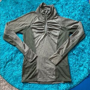 Olive green heather scrunch chest quarter zip athletic long-sleeve top